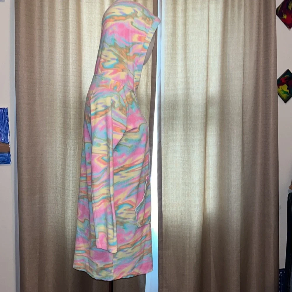 Lands End Tie Dye Hooded Pool Swim Cover Up Long Sleeve with Pocket Girls XL